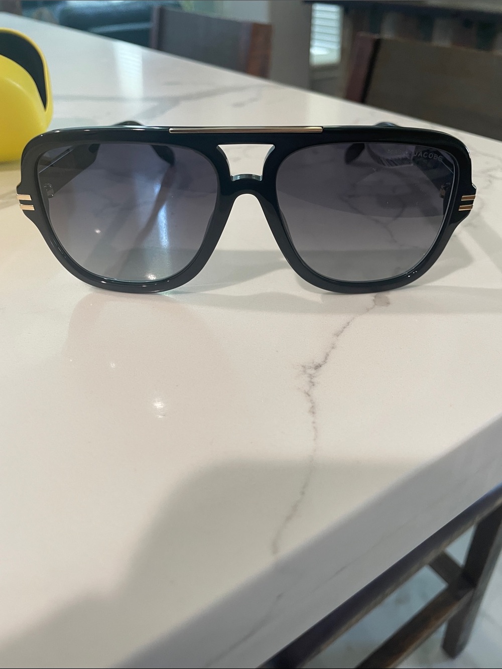 Marc Jacobs Black and Gold Square Aviator Sunglasses - Picture 3 of 9